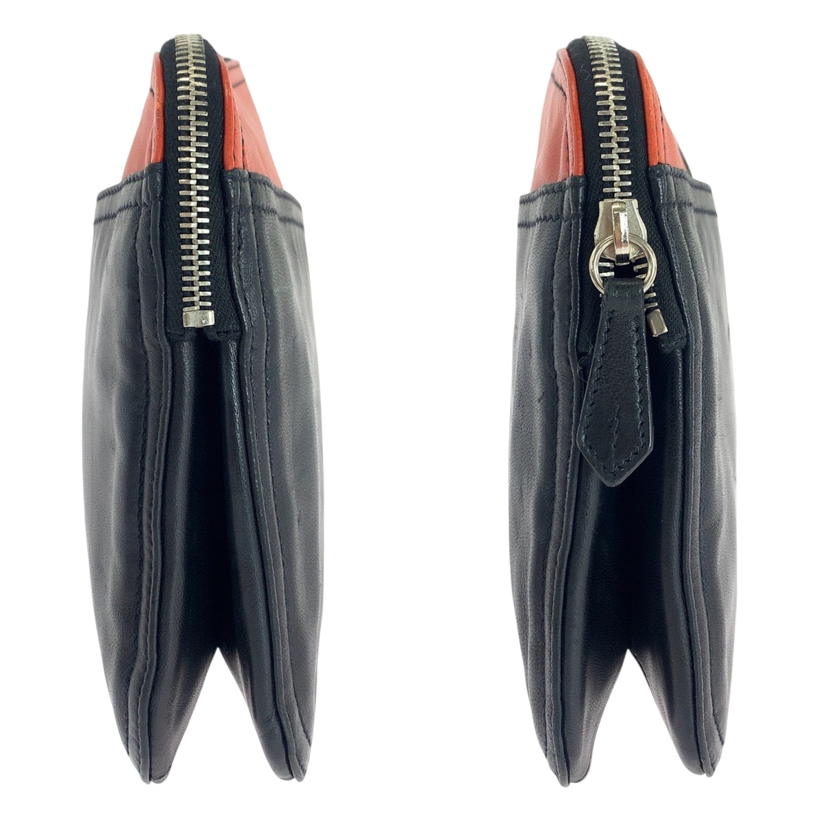 PRADA Clutch bag leather Black Orange SilverMetal Triangle With logo