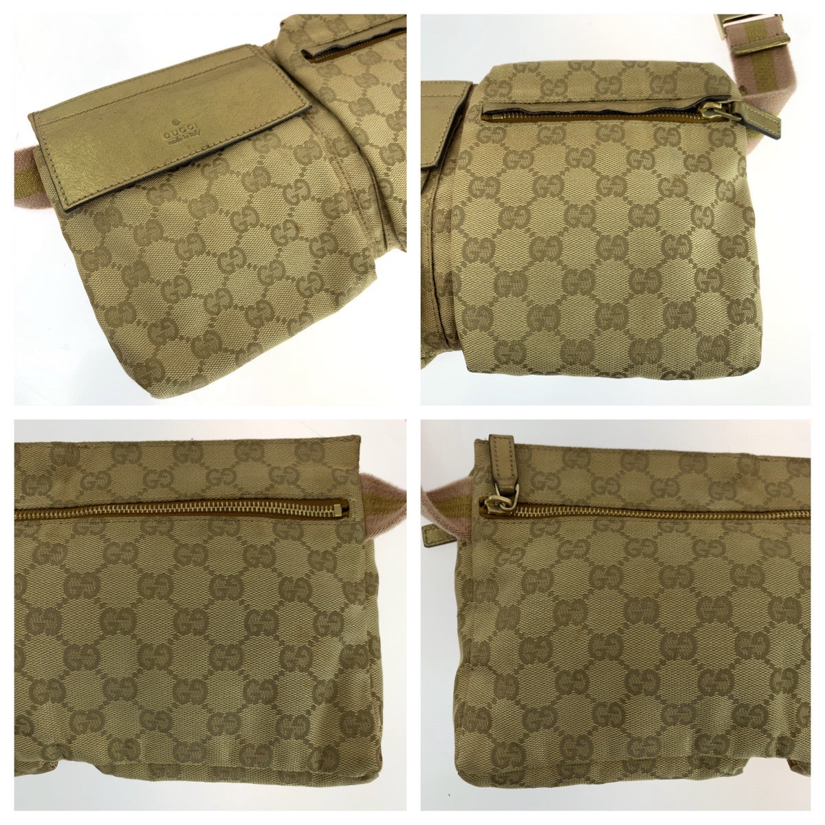GUCCI Waist bag 28566 GG canvas Beige Gold Pink GoldMetal Sherry line