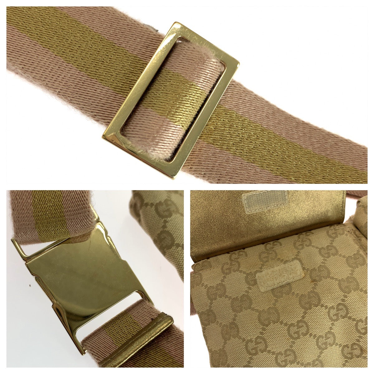 GUCCI Waist bag 28566 GG canvas Beige Gold Pink GoldMetal Sherry line