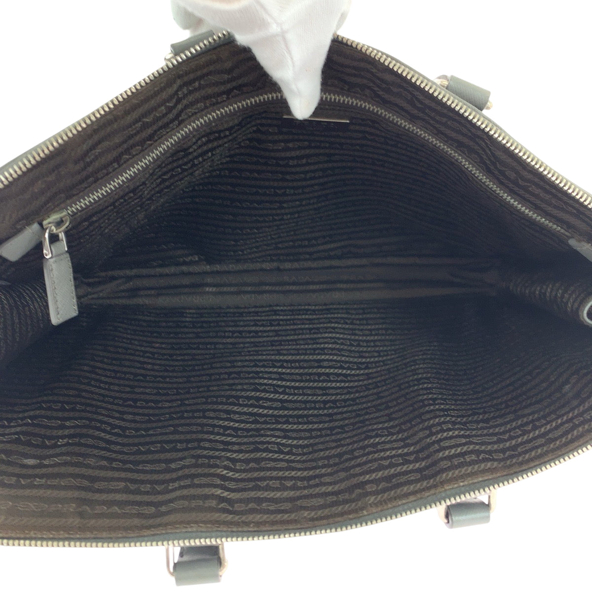 PRADA Business bag VR0078 leather Grey SilverMetal Safiano Triangle With logo