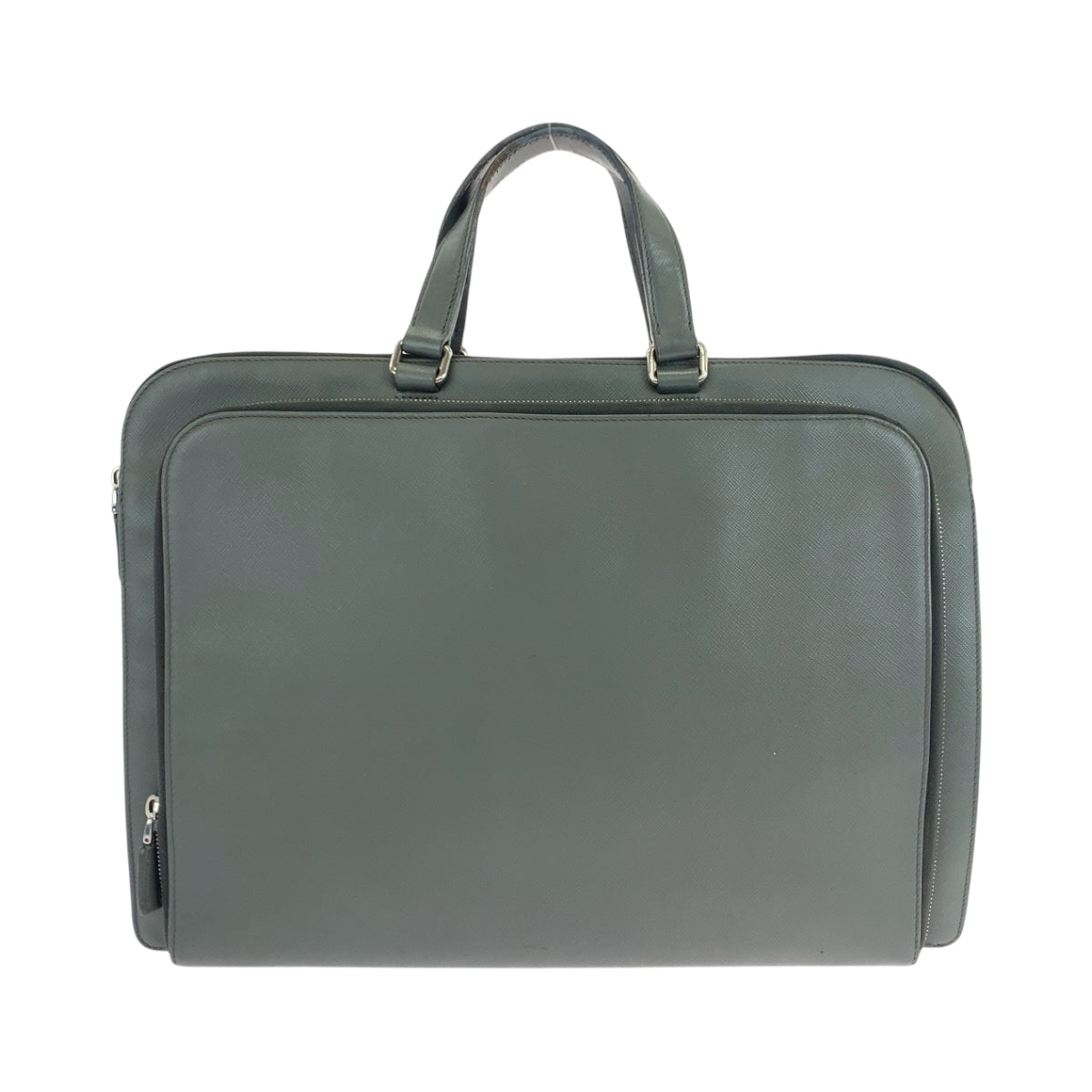 PRADA Business bag VR0078 leather Grey SilverMetal Safiano Triangle With logo