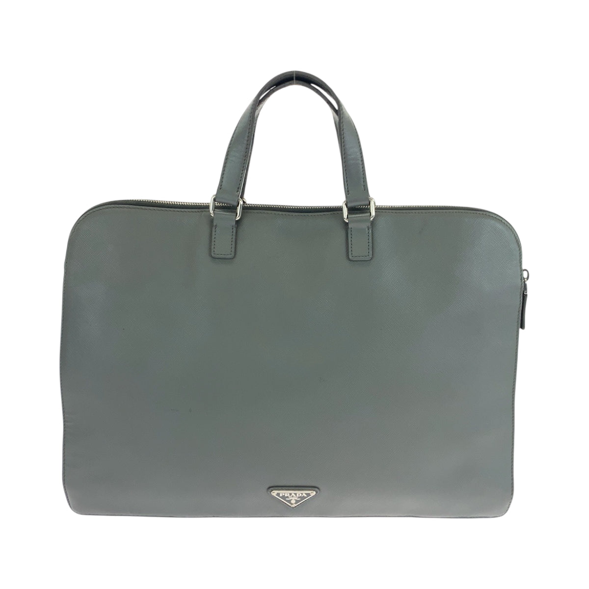 PRADA Business bag VR0078 leather Grey SilverMetal Safiano Triangle With logo