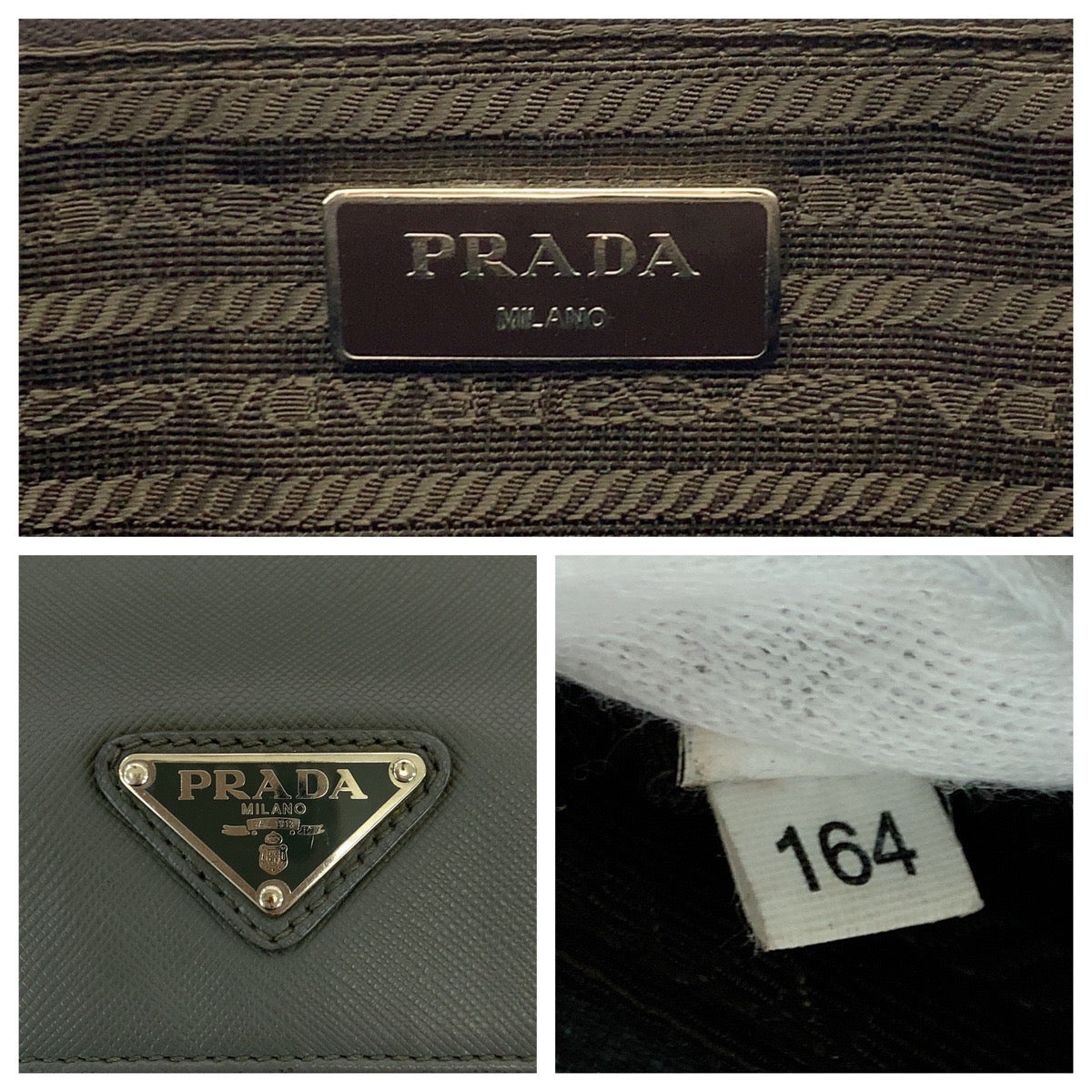 PRADA Business bag VR0078 leather Grey SilverMetal Safiano Triangle With logo