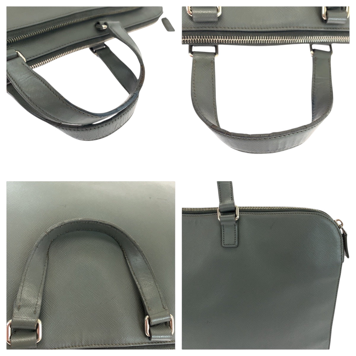 PRADA Business bag VR0078 leather Grey SilverMetal Safiano Triangle With logo
