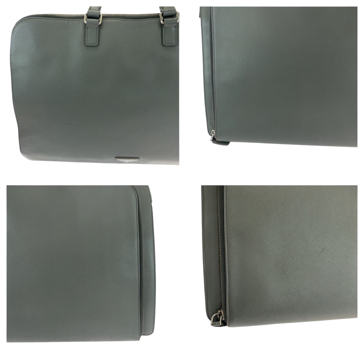PRADA Business bag VR0078 leather Grey SilverMetal Safiano Triangle With logo