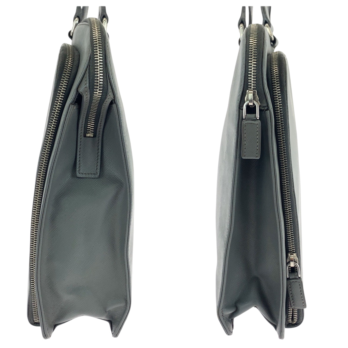 PRADA Business bag VR0078 leather Grey SilverMetal Safiano Triangle With logo