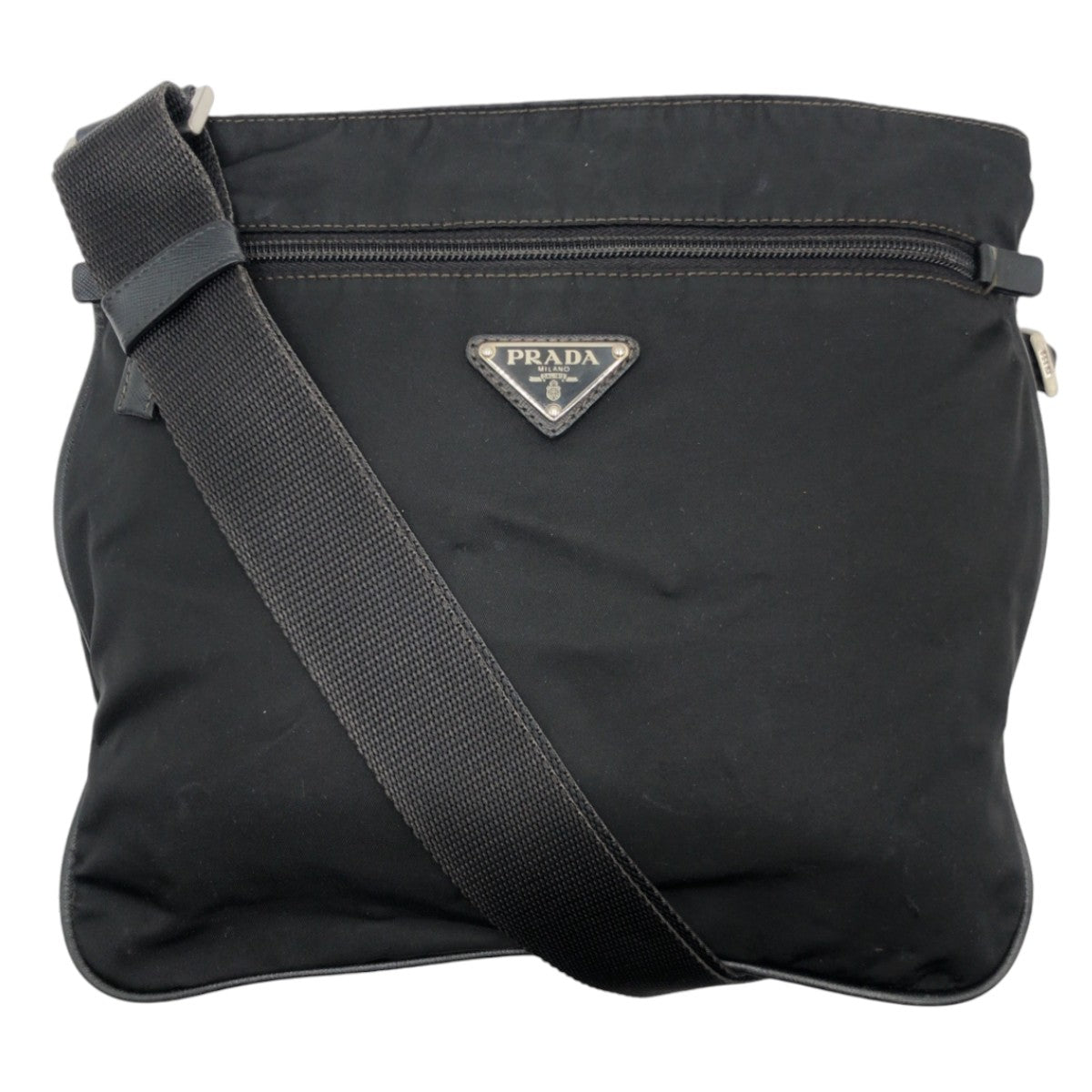 PRADA Shoulder Bag Nylon Black SilverMetal Test Triangle With logo