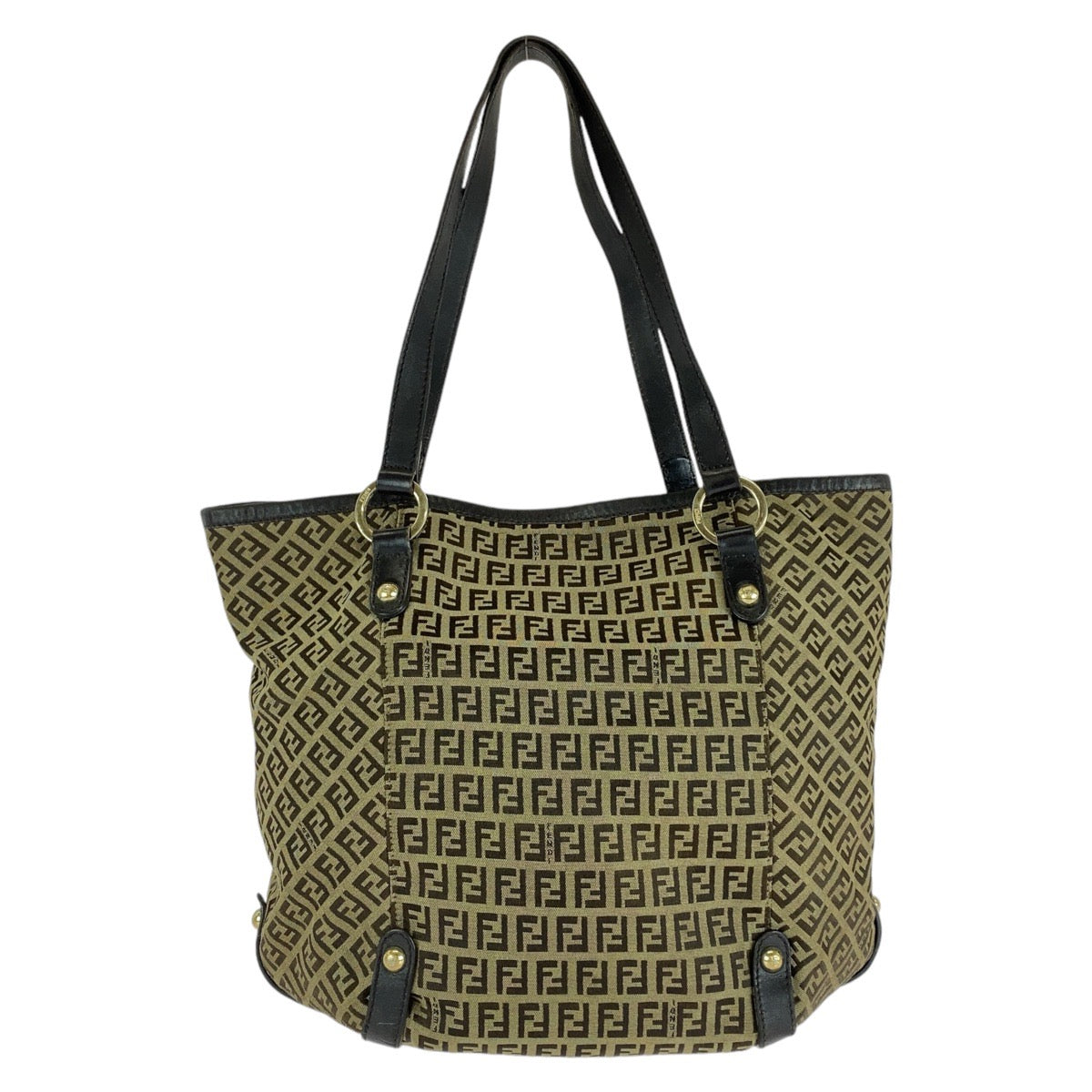 FENDI Tote Bag 8BH197 canvas Brown Gold Metal Zucchino