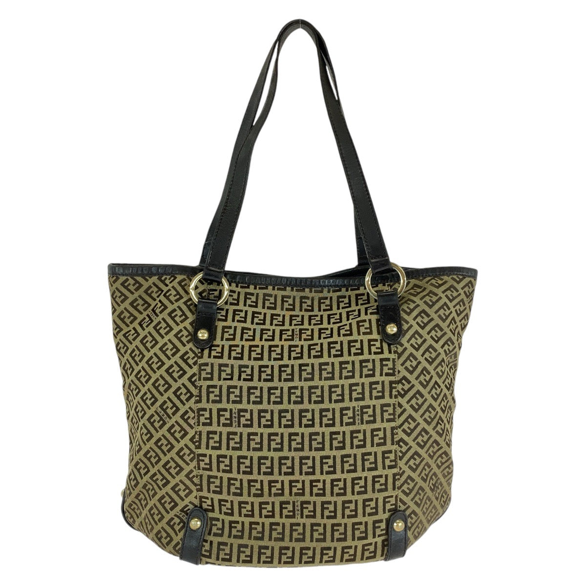 FENDI Tote Bag 8BH197 canvas Brown Gold Metal Zucchino