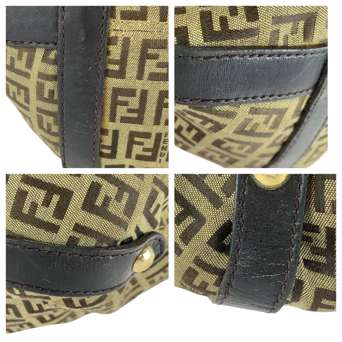 FENDI Tote Bag 8BH197 canvas Brown Gold Metal Zucchino
