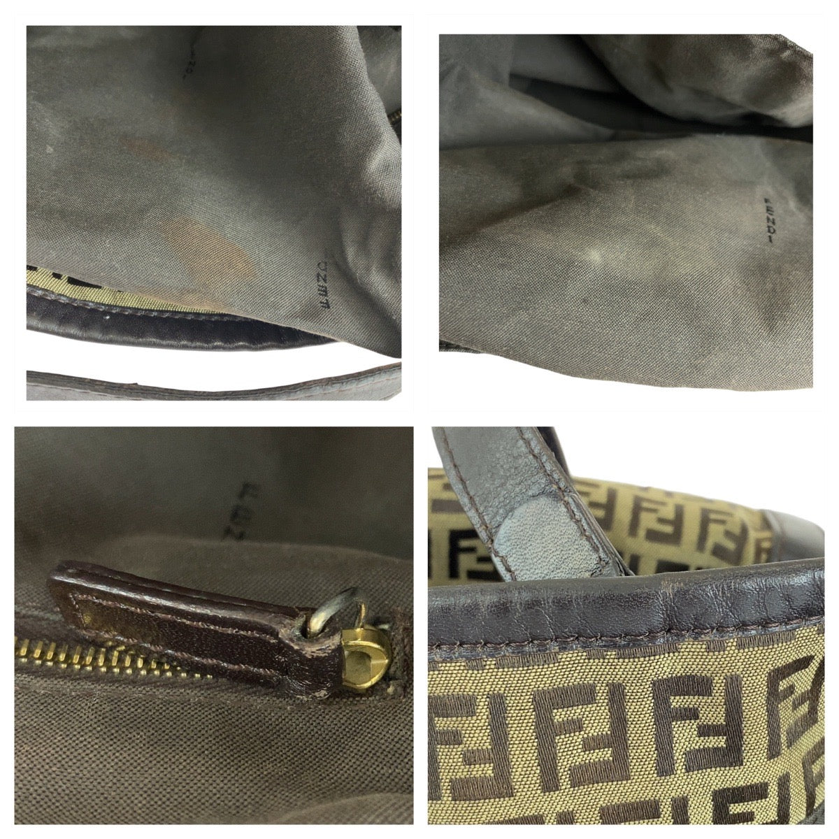 FENDI Tote Bag 8BH197 canvas Brown Gold Metal Zucchino