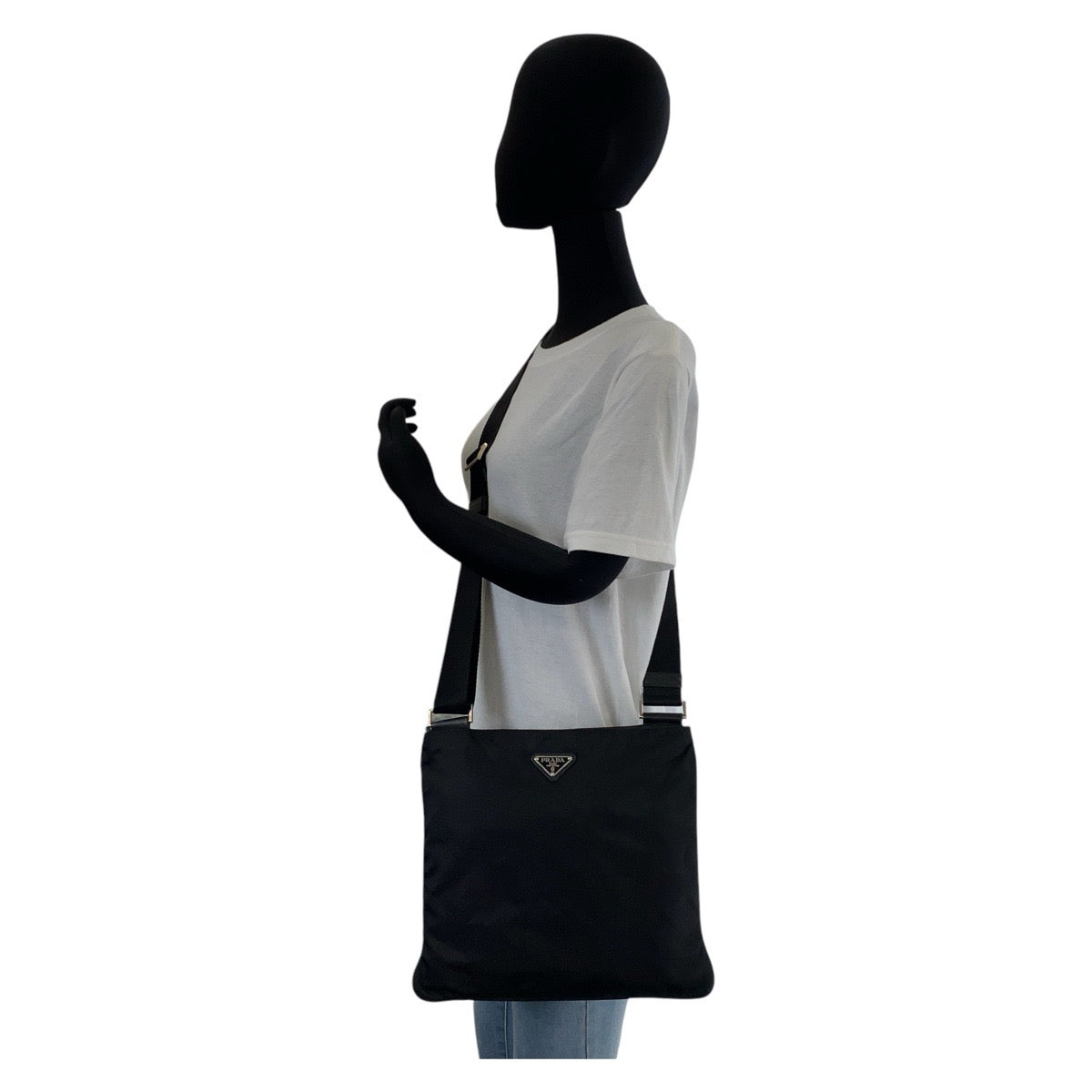 PRADA Shoulder Bag Nylon Black SilverMetal Test Triangle With logo