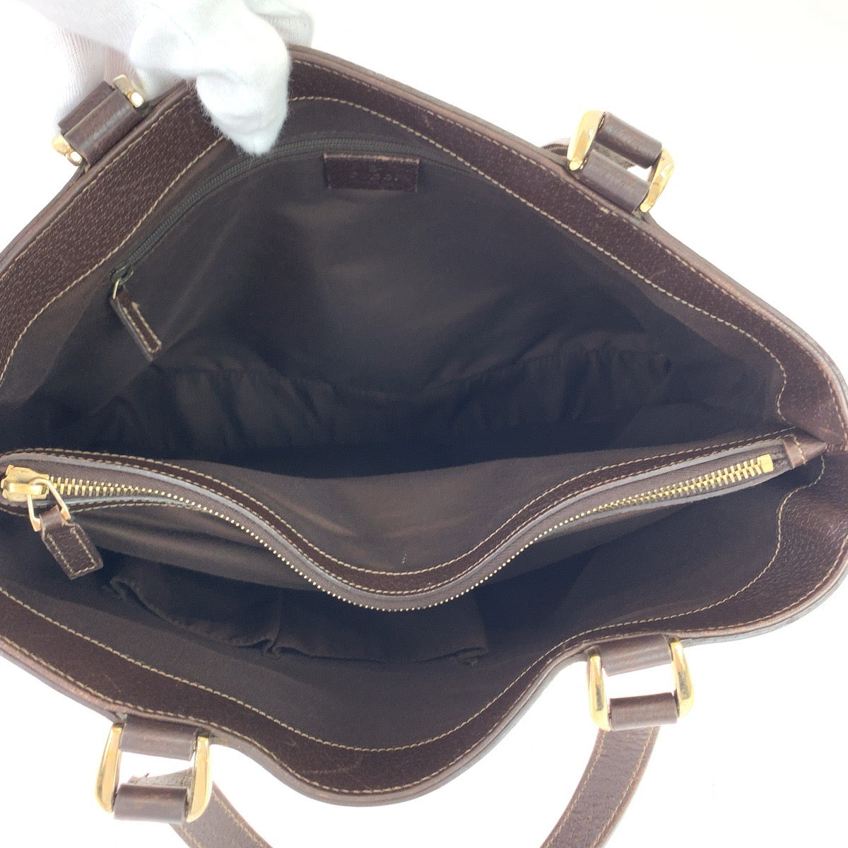 GUCCI Tote Bag 170004 GG canvas Beige Brown Gold Metal Abbey