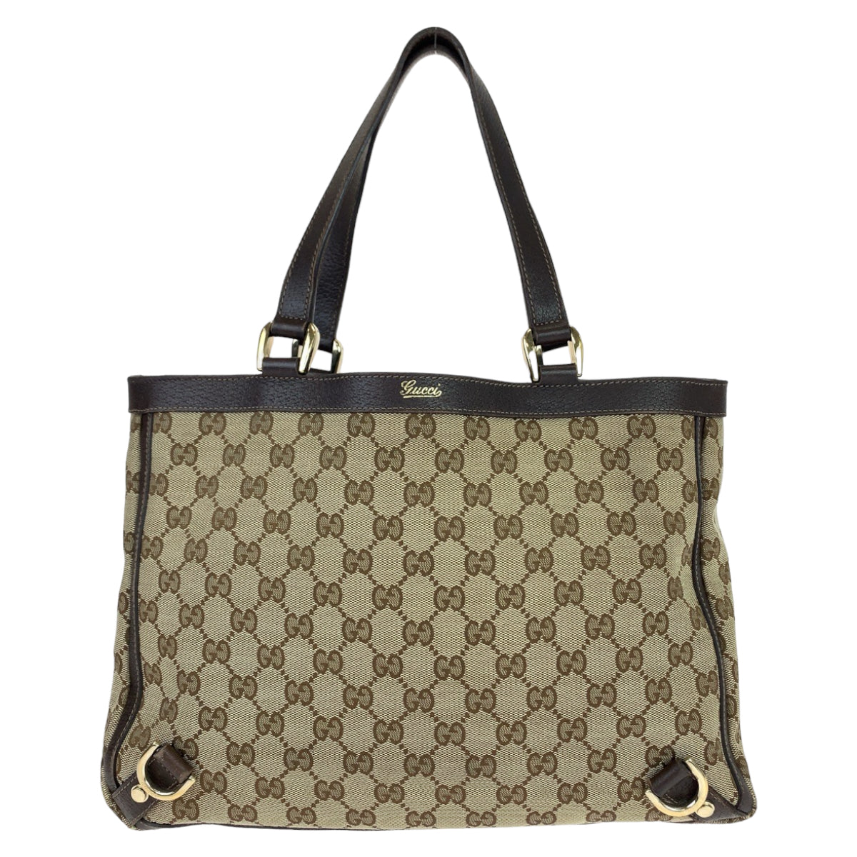 GUCCI Tote Bag 170004 GG canvas Beige Brown Gold Metal Abbey