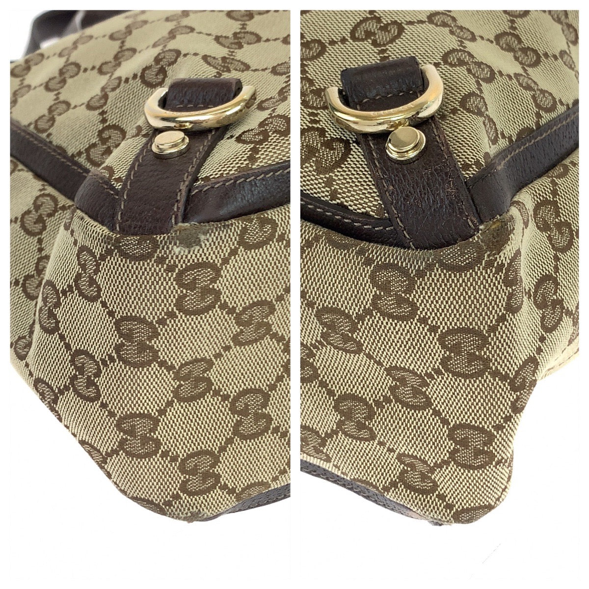 GUCCI Tote Bag 170004 GG canvas Beige Brown Gold Metal Abbey