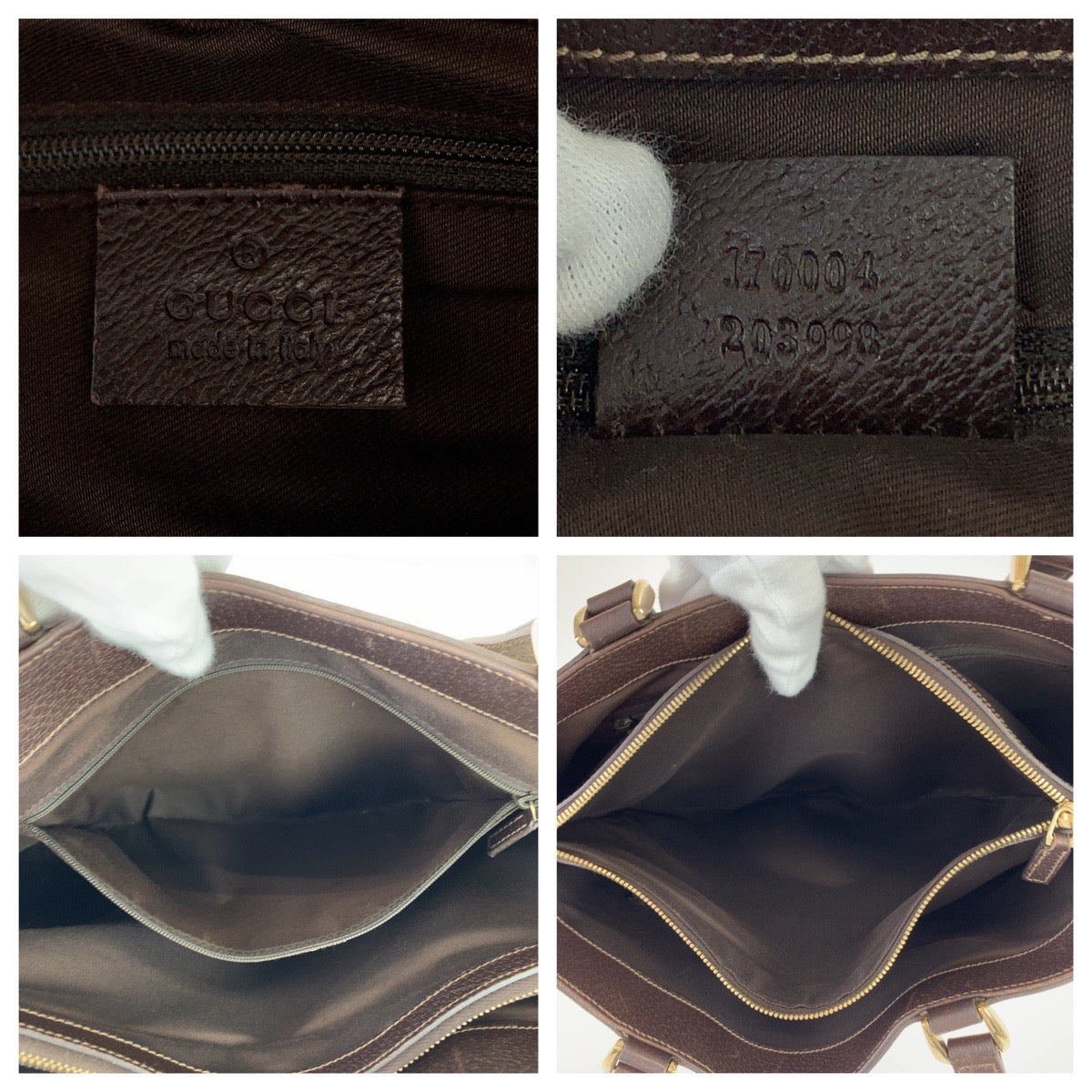 GUCCI Tote Bag 170004 GG canvas Beige Brown Gold Metal Abbey