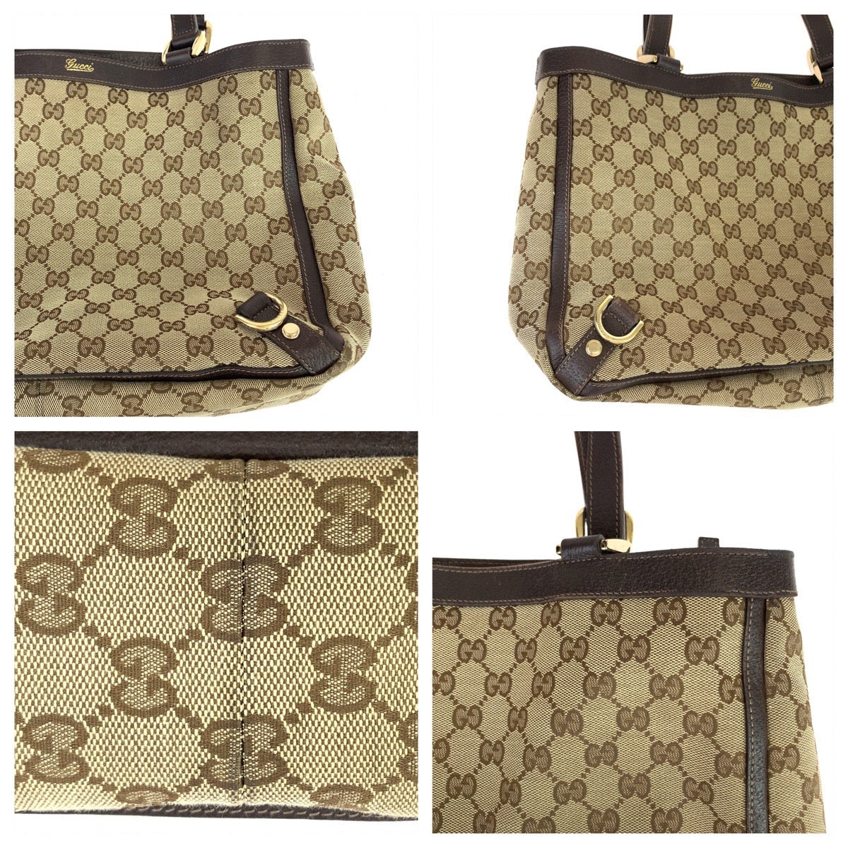 GUCCI Tote Bag 170004 GG canvas Beige Brown Gold Metal Abbey