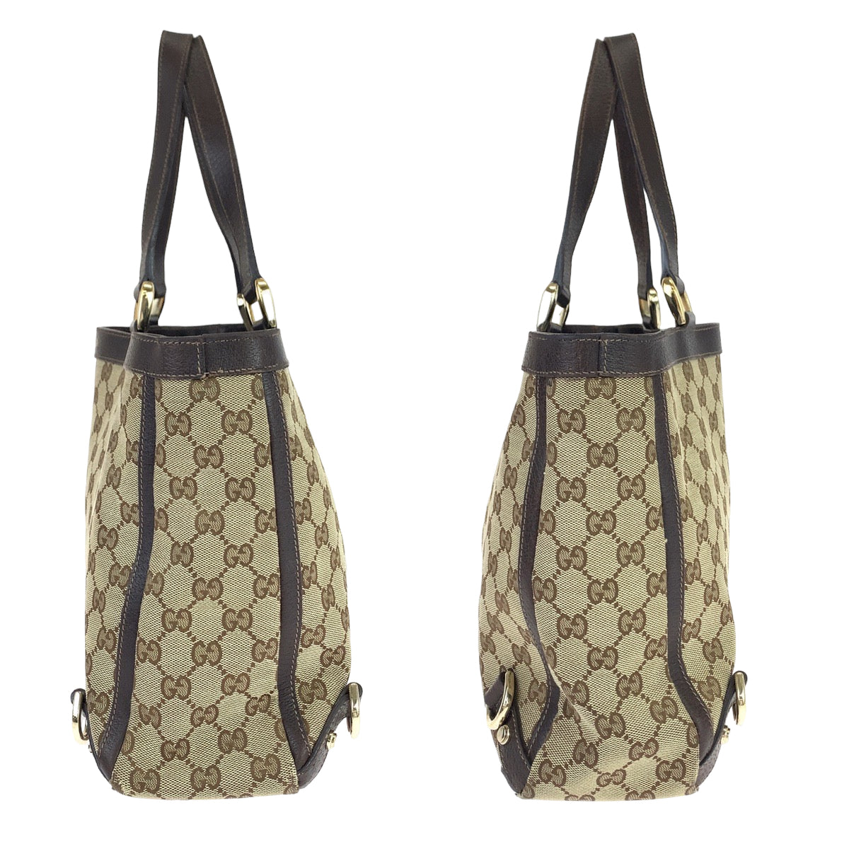 GUCCI Tote Bag 170004 GG canvas Beige Brown Gold Metal Abbey