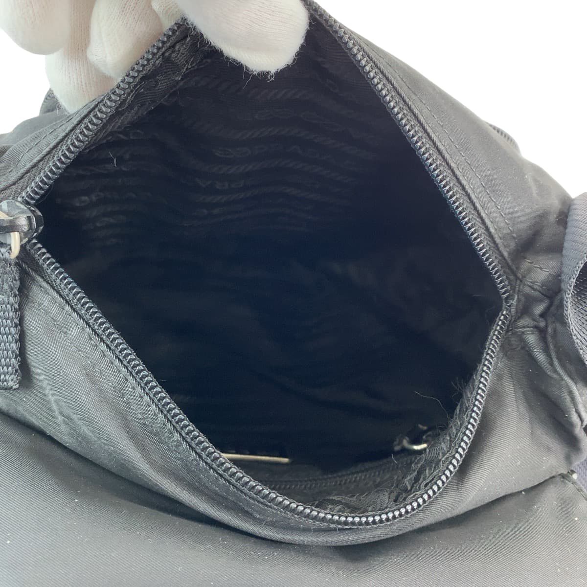 PRADA Shoulder Bag Nylon Black SilverMetal Test Triangle With logo