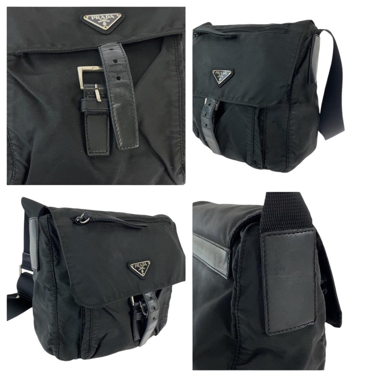 PRADA Shoulder Bag Nylon Black SilverMetal Test Triangle With logo