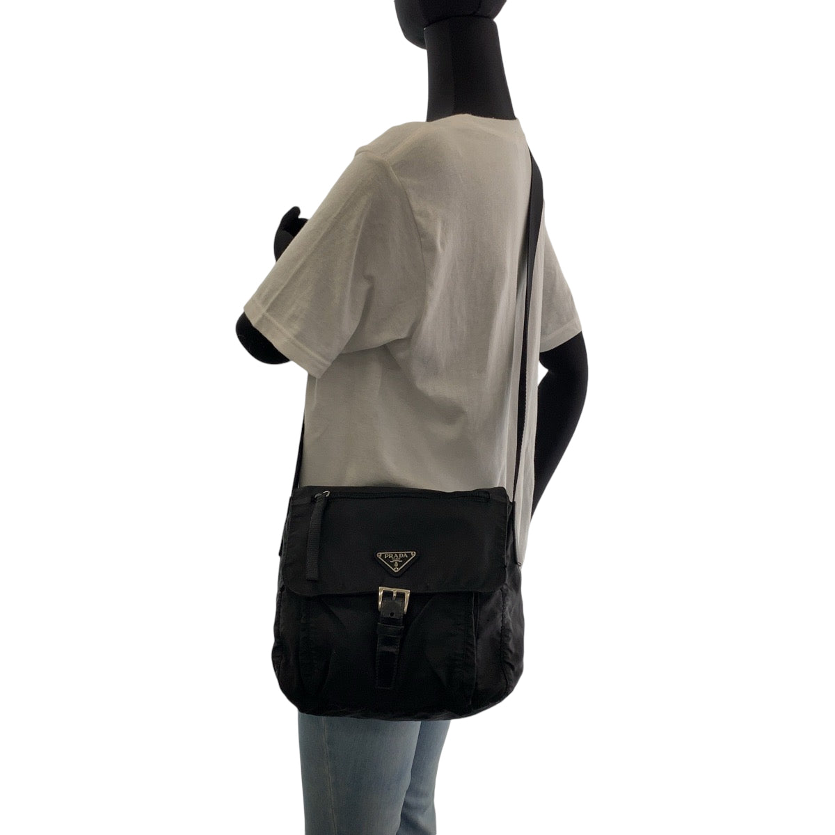 PRADA Shoulder Bag Nylon Black SilverMetal Test Triangle With logo