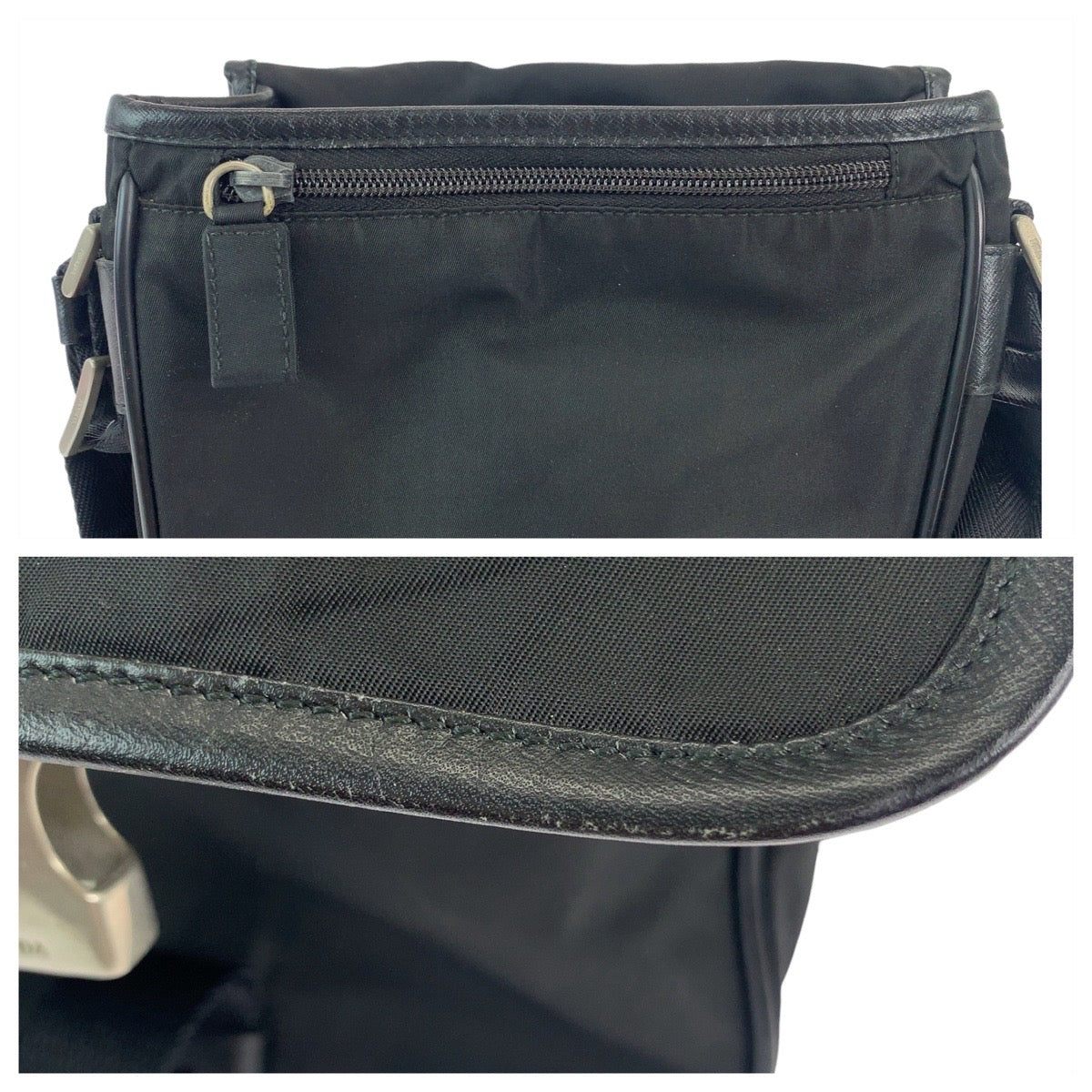 PRADA Shoulder Bag Nylon Black SilverMetal Test Triangle With logo