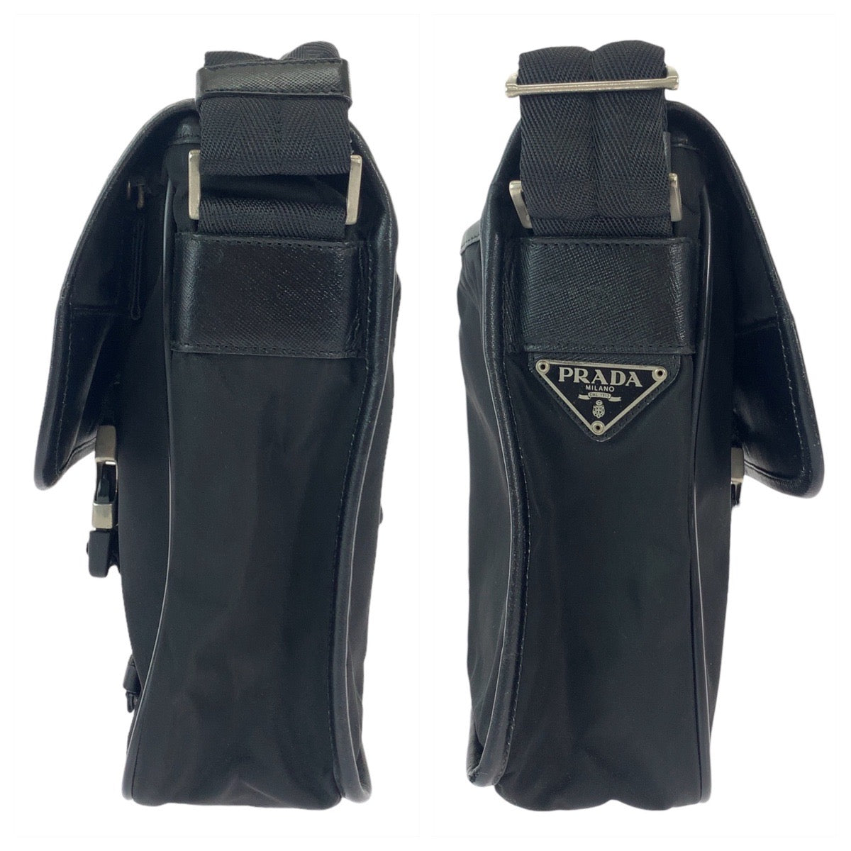 PRADA Shoulder Bag Nylon Black SilverMetal Test Triangle With logo
