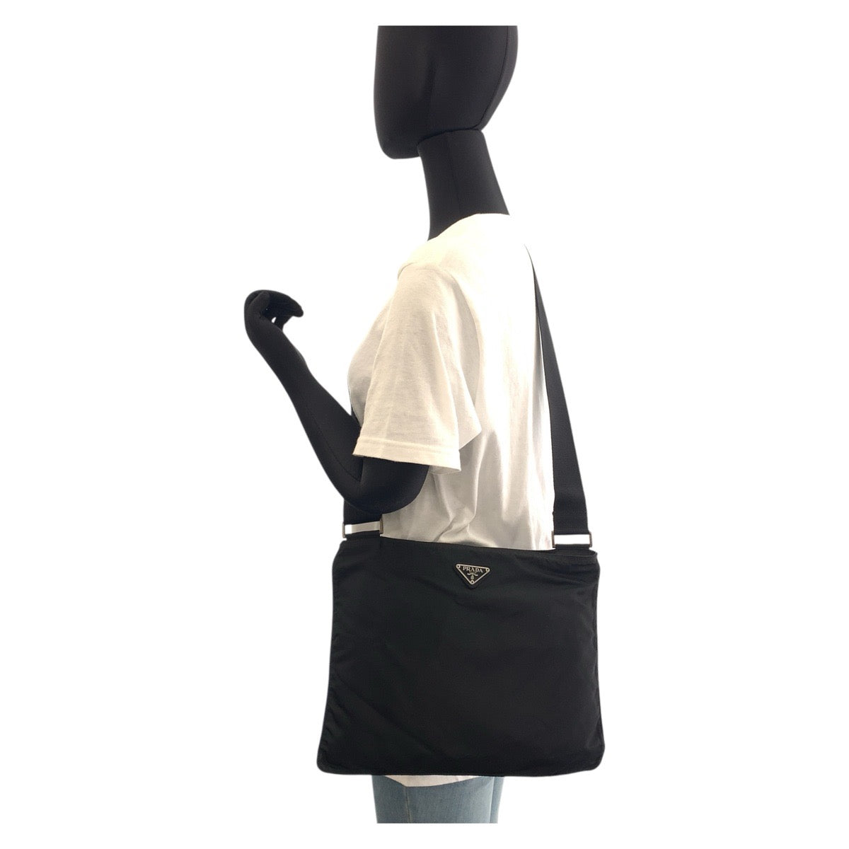PRADA Shoulder Bag Nylon Black SilverMetal Test Triangle With logo