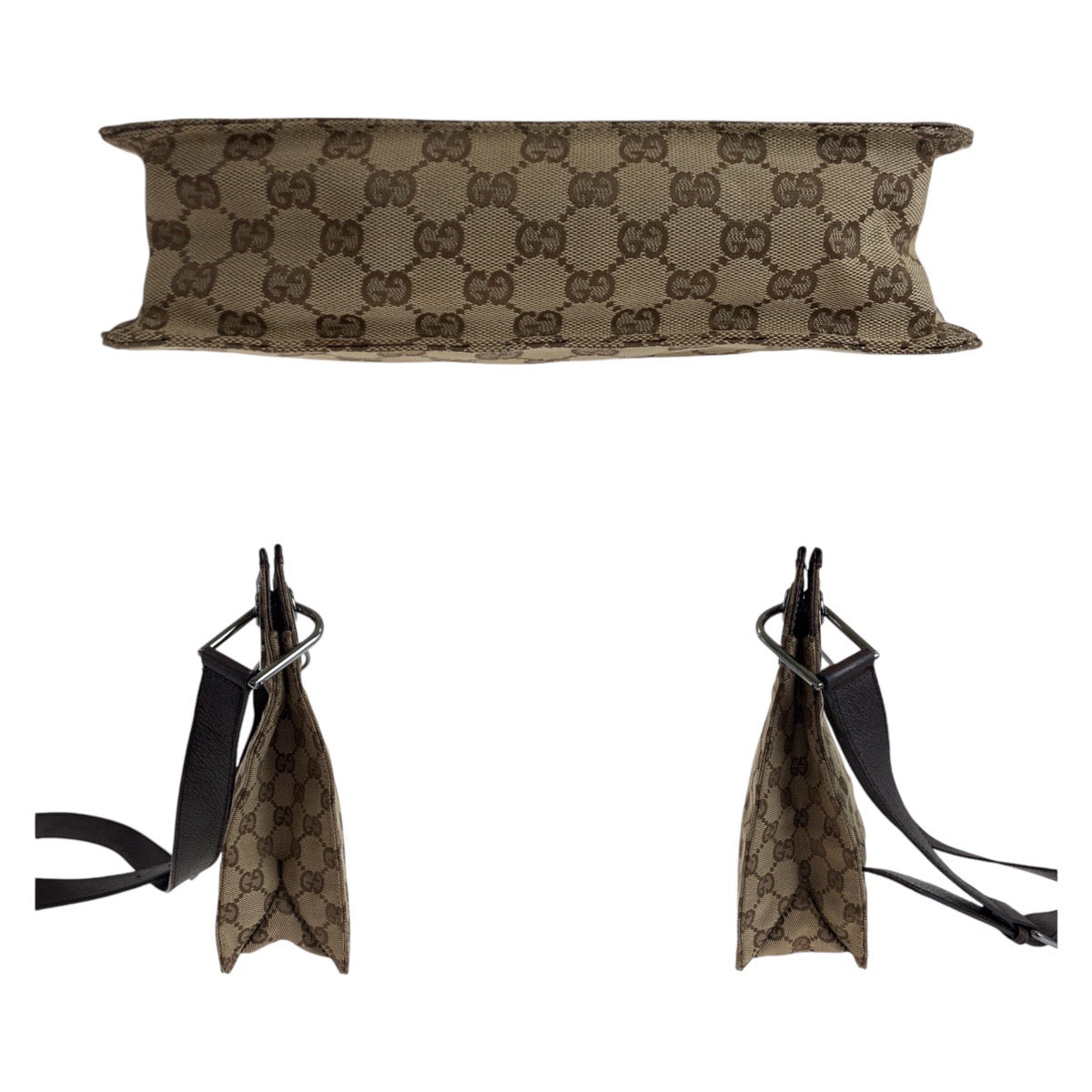GUCCI Shoulder Bag 120841 GG canvas, leather Brown Silver Metal