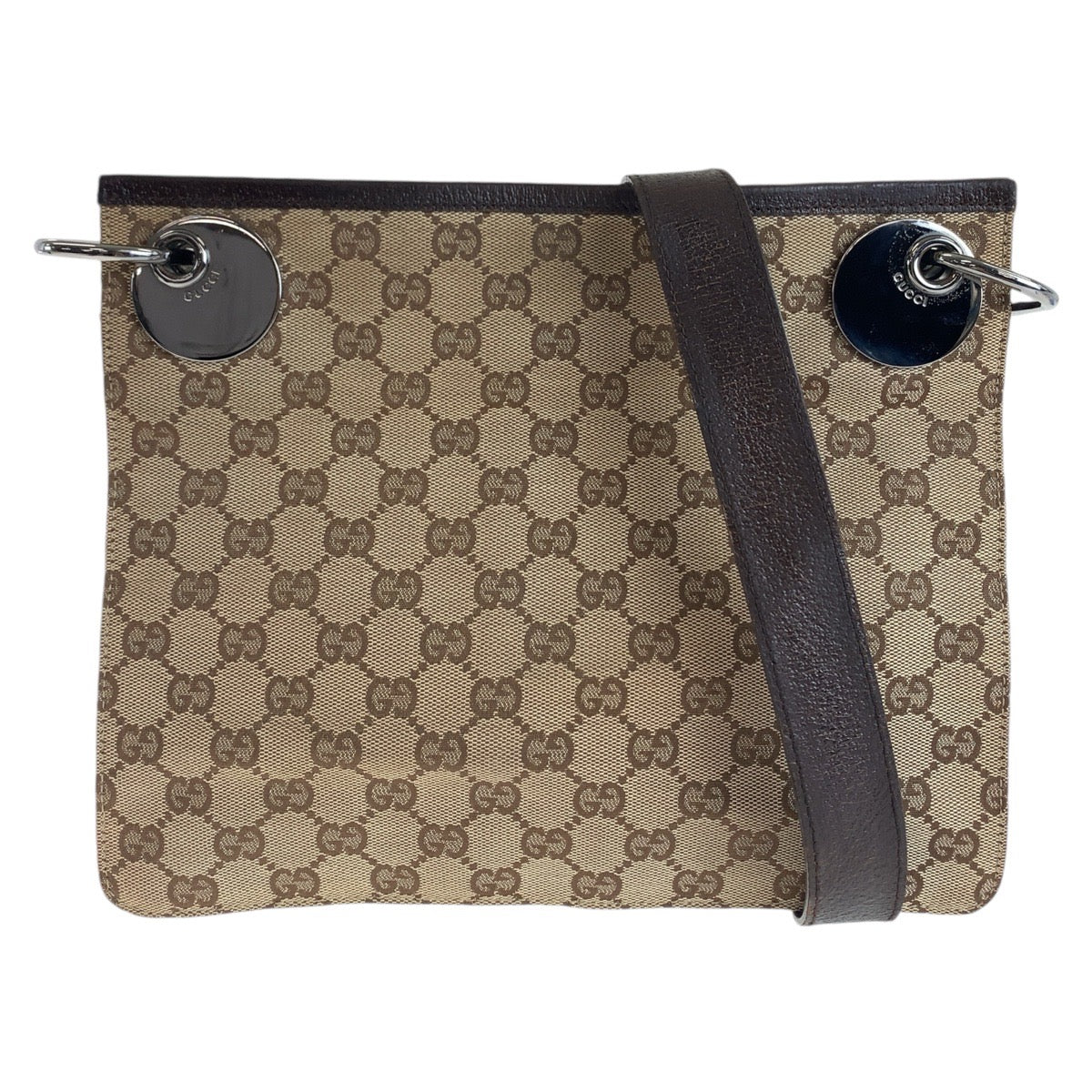 GUCCI Shoulder Bag 120841 GG canvas, leather Brown Silver Metal