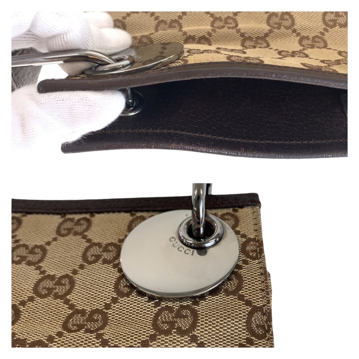 GUCCI Shoulder Bag 120841 GG canvas, leather Brown Silver Metal