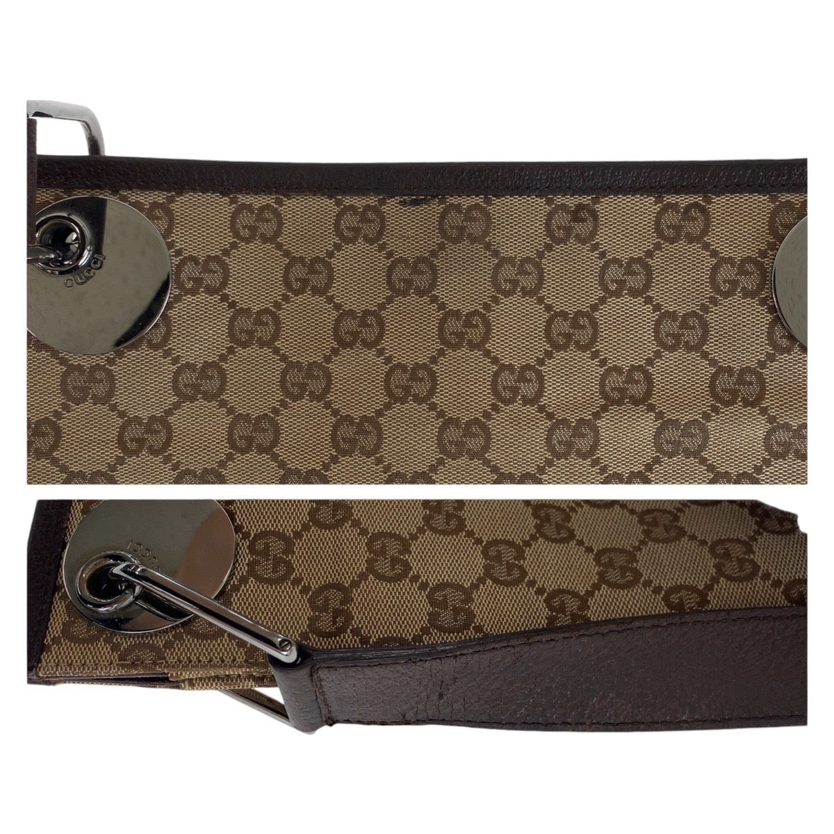 GUCCI Shoulder Bag 120841 GG canvas, leather Brown Silver Metal