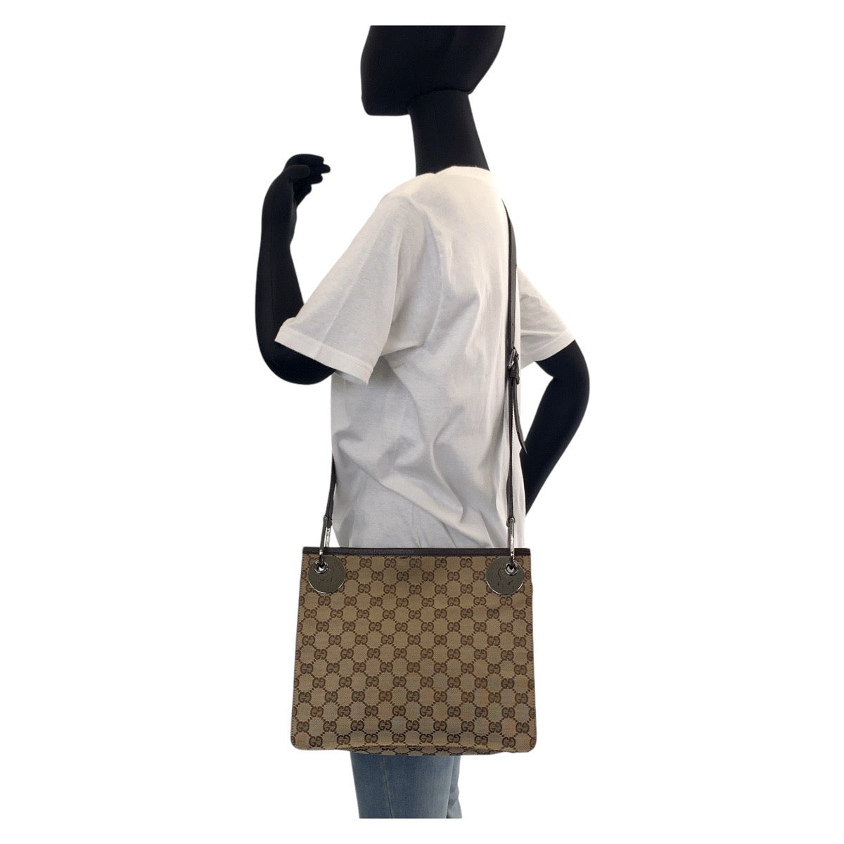 GUCCI Shoulder Bag 120841 GG canvas, leather Brown Silver Metal
