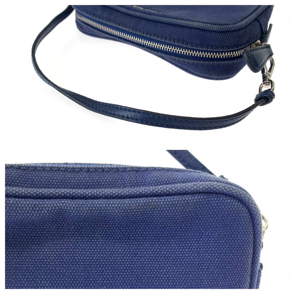 PRADA Handbag canvas Blue Silver Metal