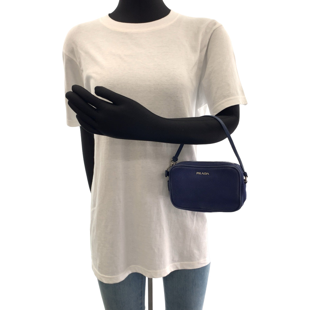PRADA Handbag canvas Blue Silver Metal
