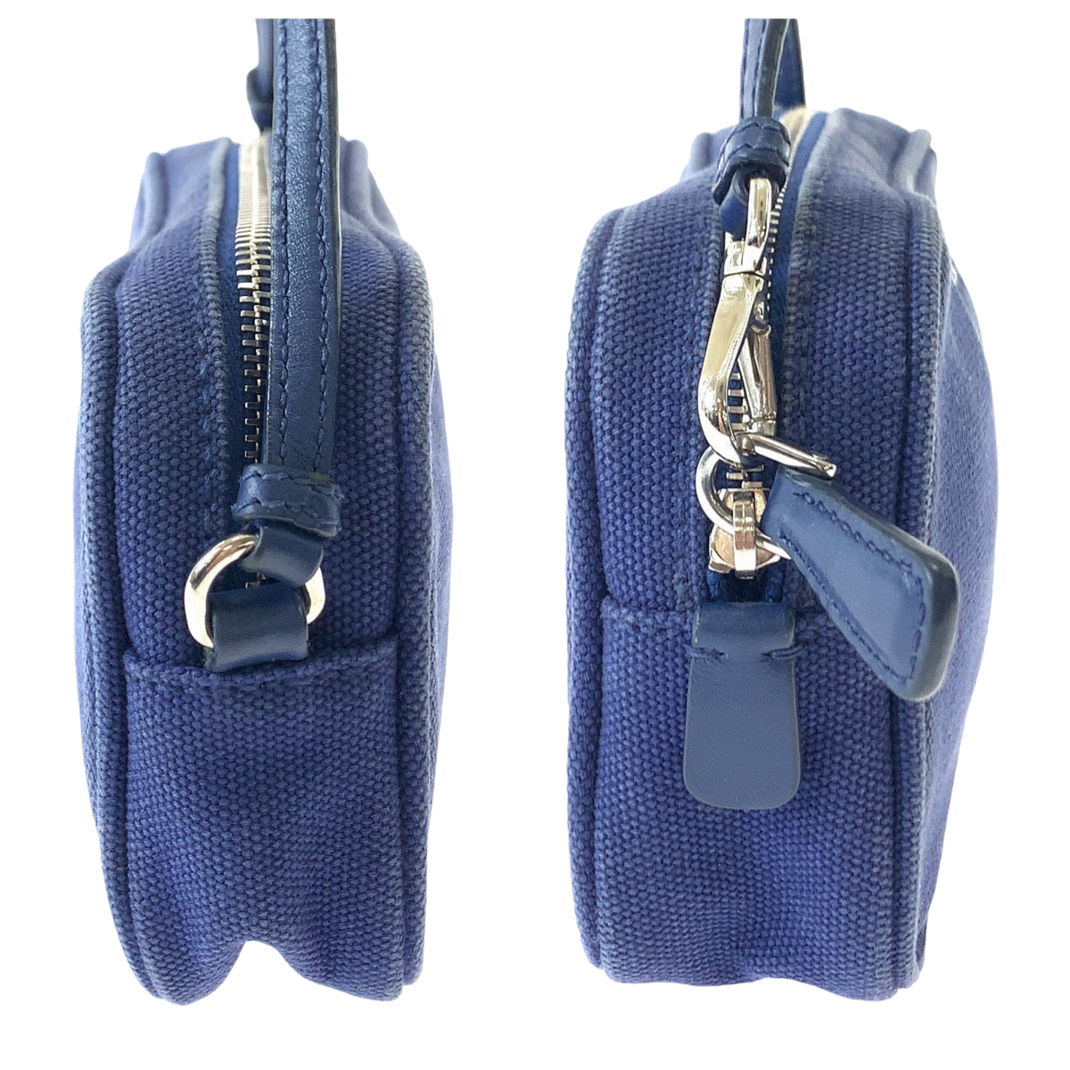 PRADA Handbag canvas Blue Silver Metal