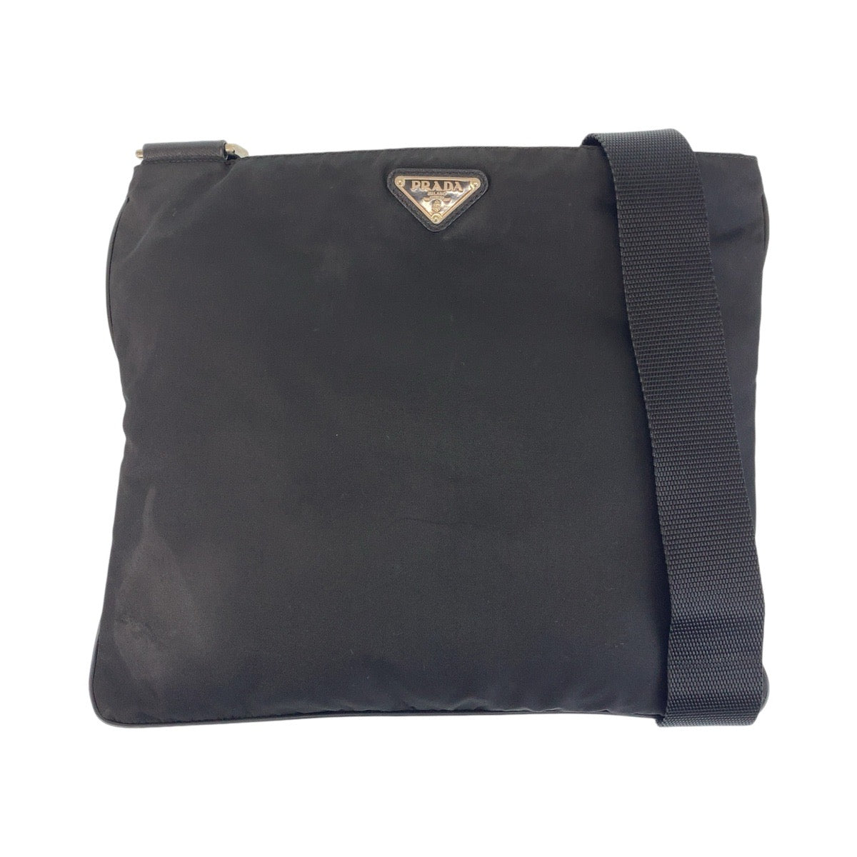 PRADA Shoulder Bag Nylon Black SilverMetal Testo Saffiano leather Triangle With logo