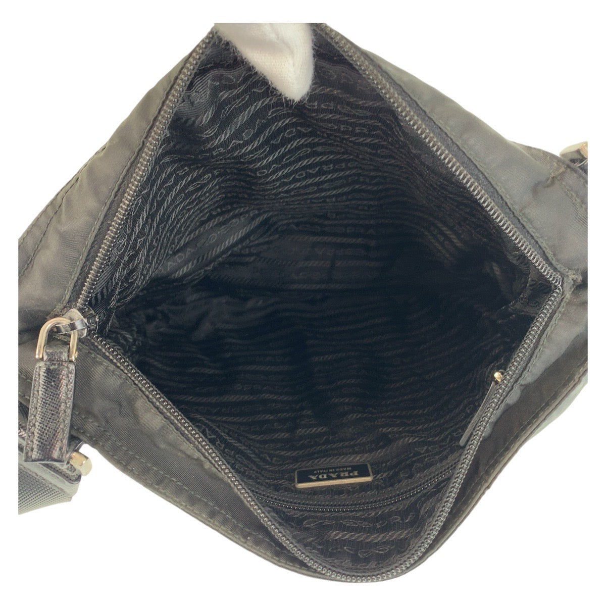 PRADA Shoulder Bag Nylon Black SilverMetal Testo Saffiano leather Triangle With logo