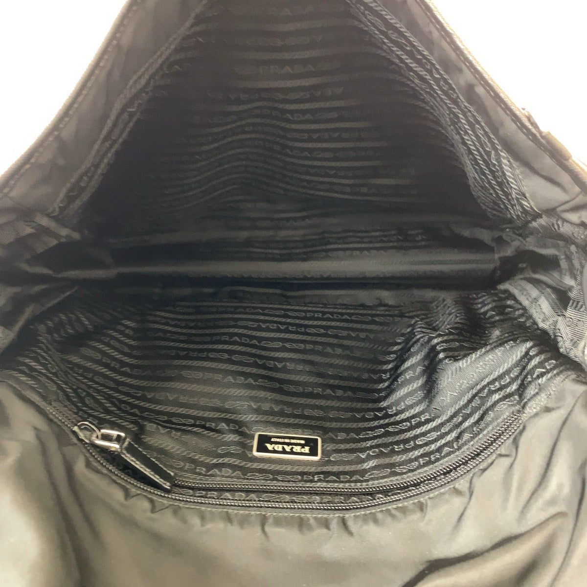 PRADA Shoulder Bag Nylon Black SilverMetal Test Triangle With logo