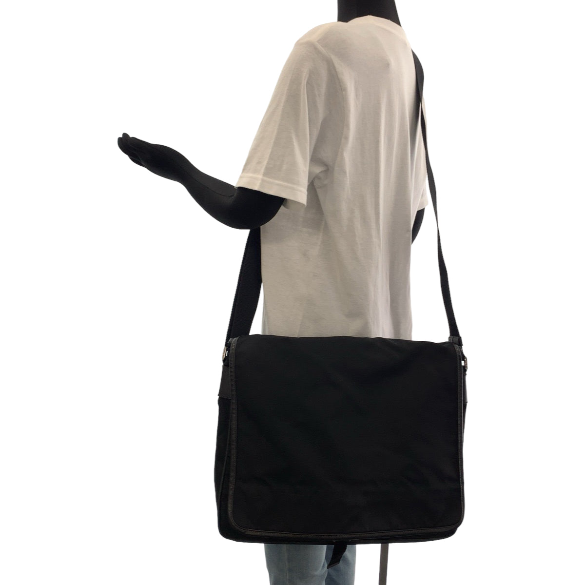 PRADA Shoulder Bag Nylon Black SilverMetal Test Triangle With logo