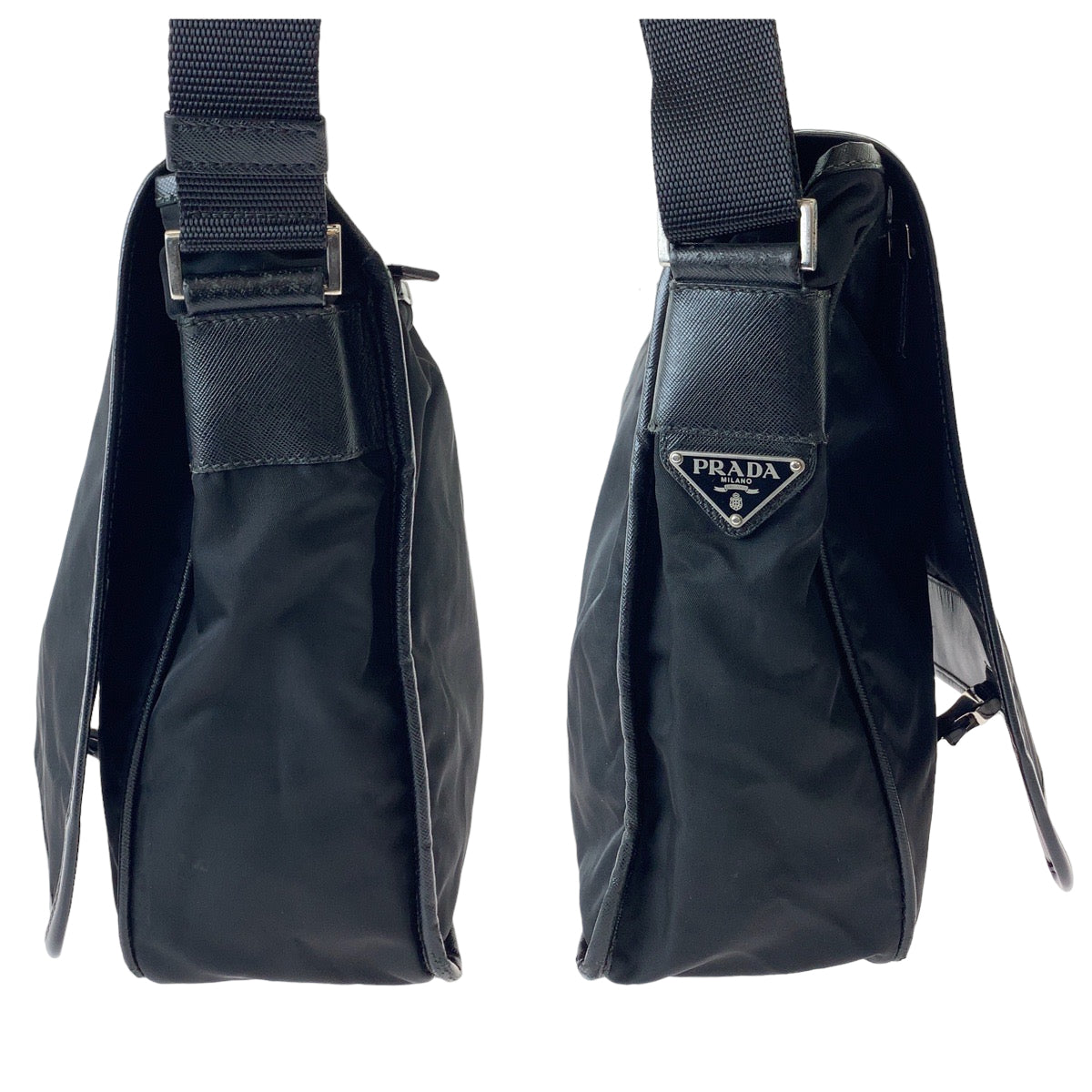 PRADA Shoulder Bag Nylon Black SilverMetal Test Triangle With logo