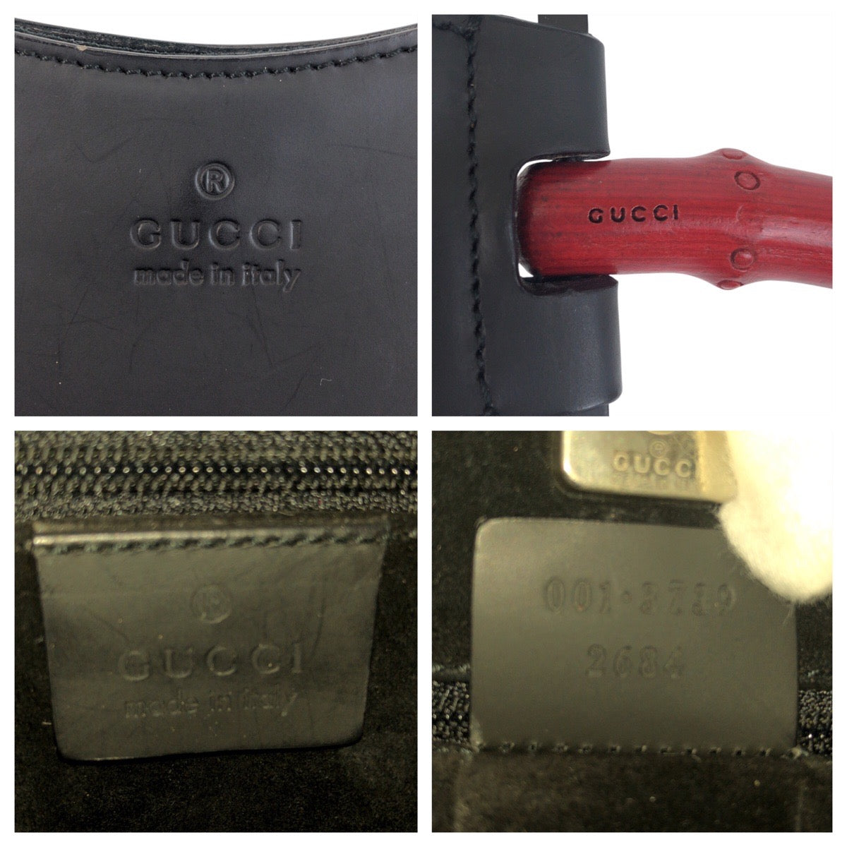 GUCCI Shoulder Bag 001 3739 leather Black black red Bamboo