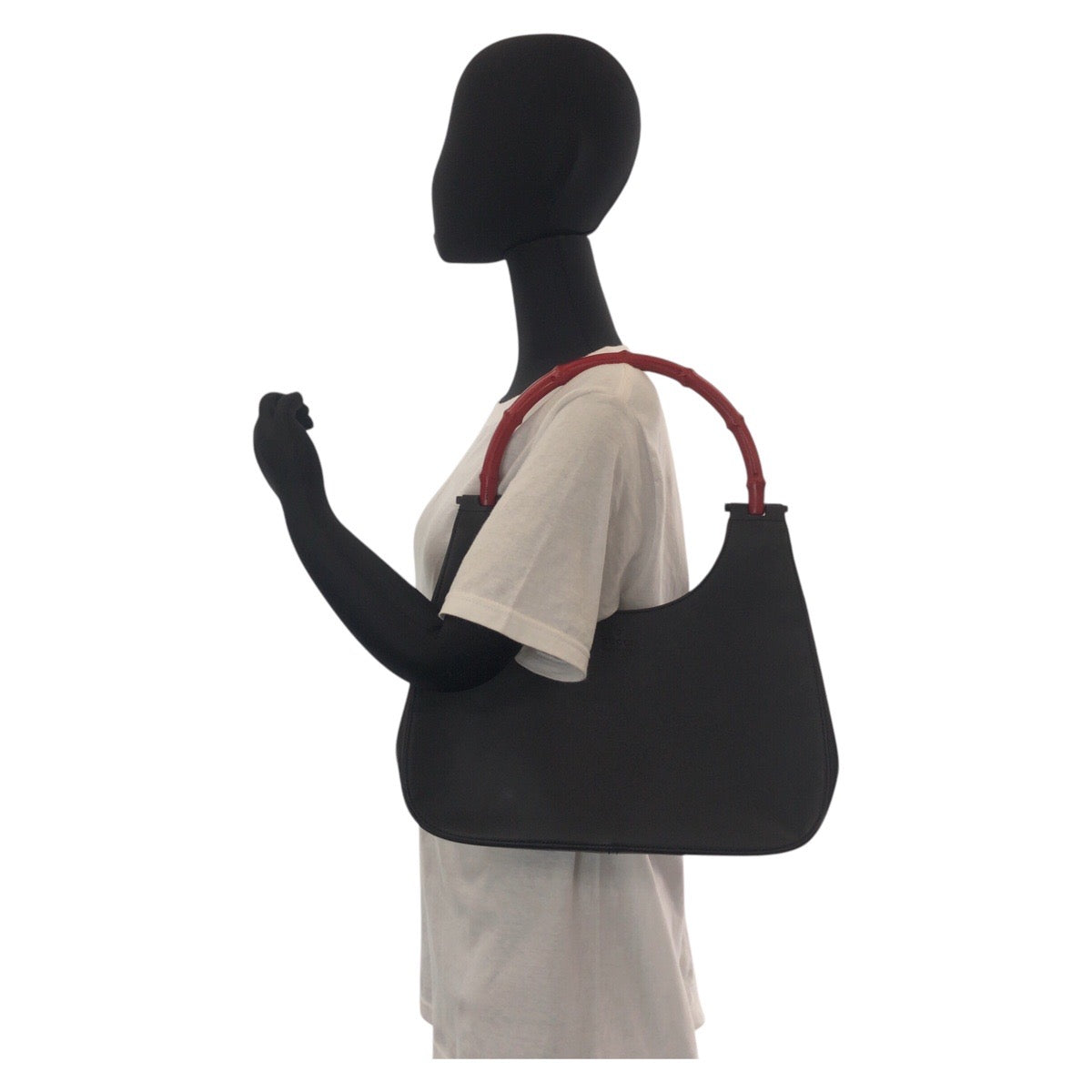 GUCCI Shoulder Bag 001 3739 leather Black black red Bamboo