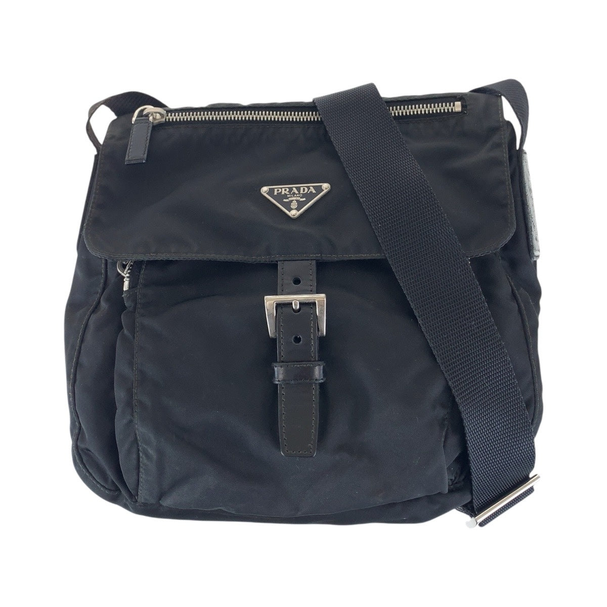 PRADA Shoulder Bag Nylon Black SilverMetal Test Triangle With logo