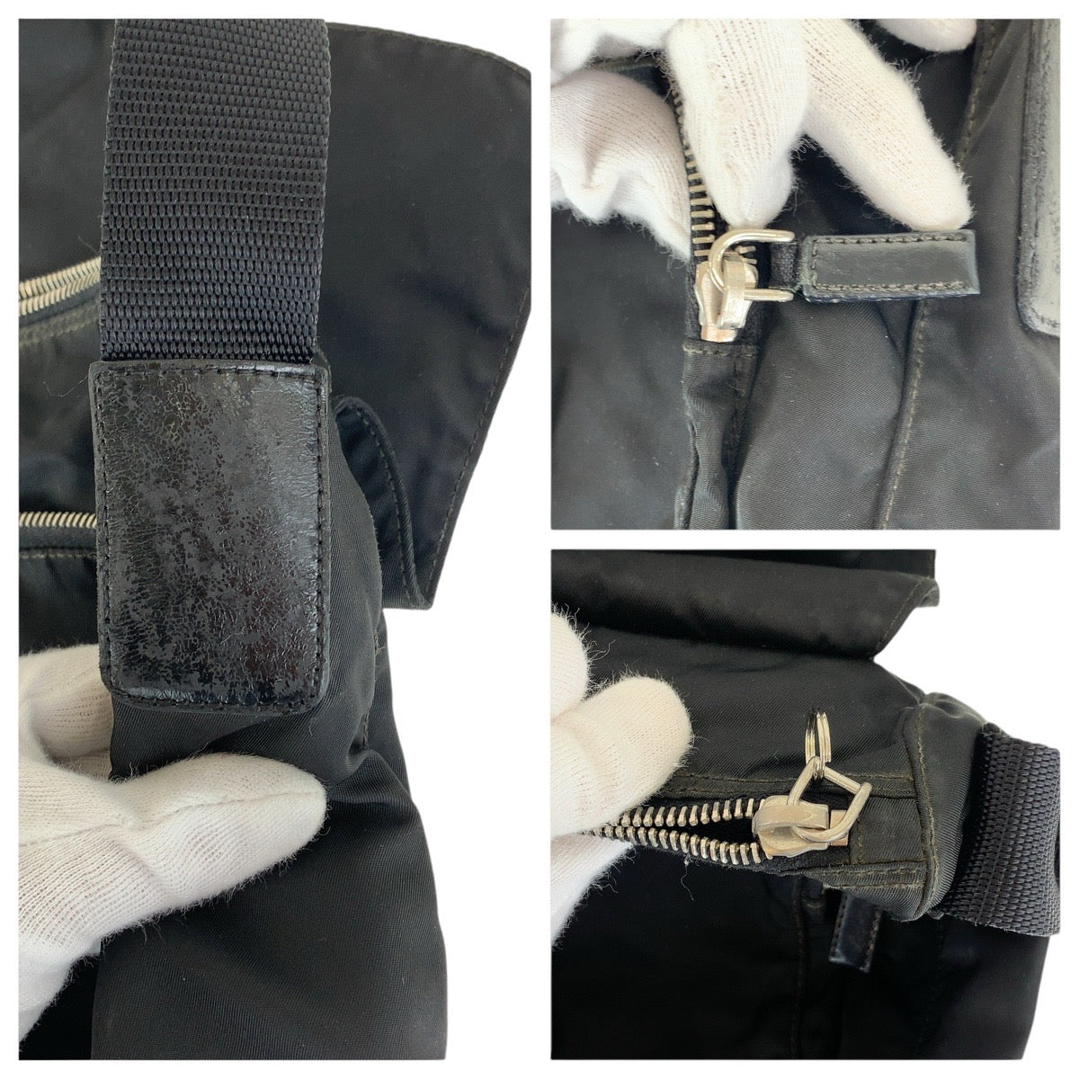 PRADA Shoulder Bag Nylon Black SilverMetal Test Triangle With logo