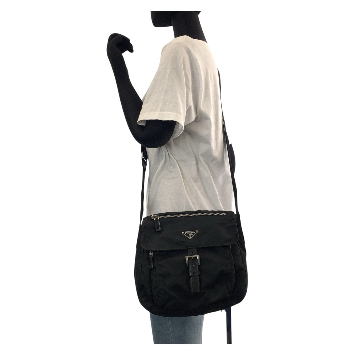PRADA Shoulder Bag Nylon Black SilverMetal Test Triangle With logo