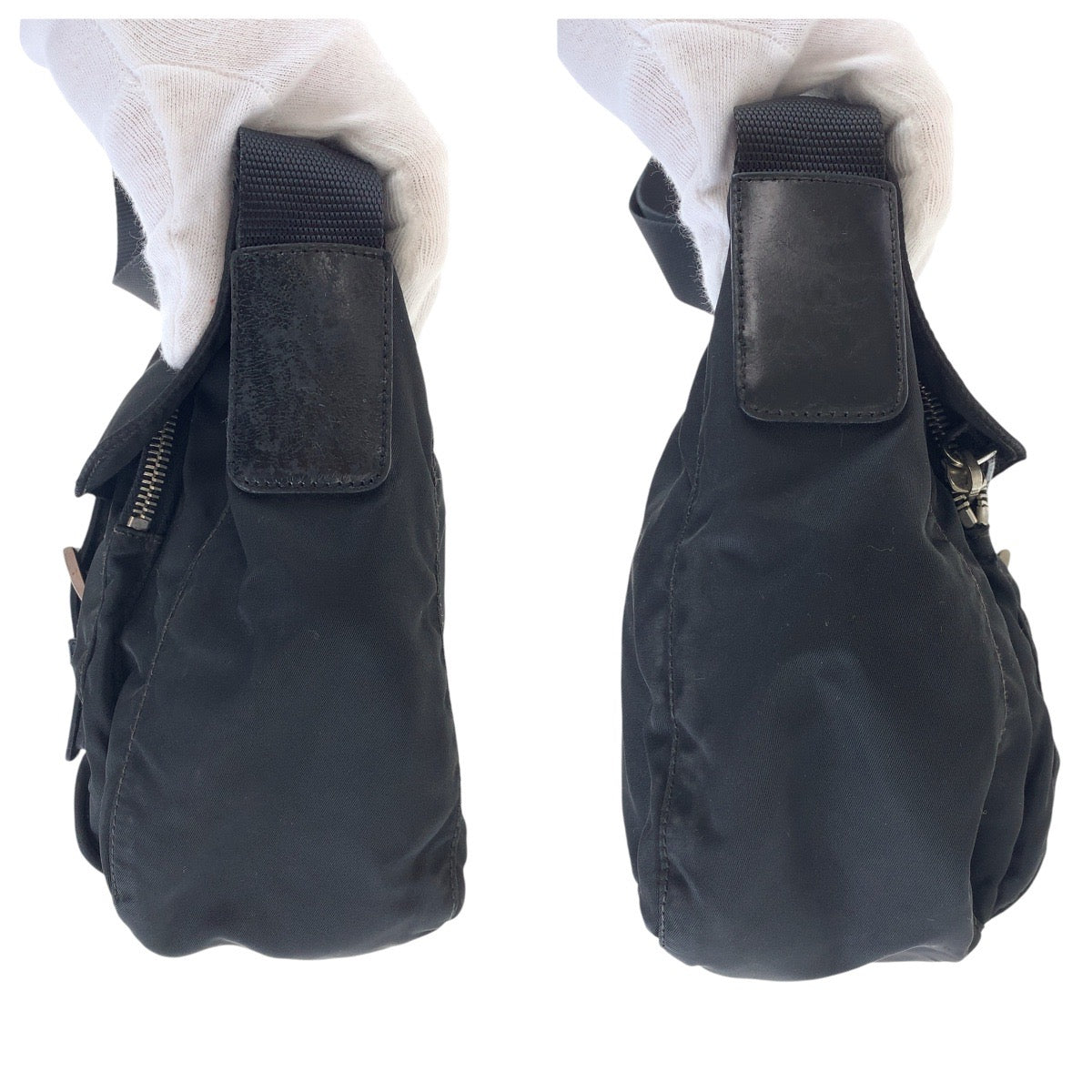 PRADA Shoulder Bag Nylon Black SilverMetal Test Triangle With logo