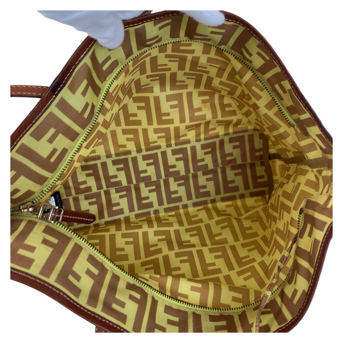 FENDI Tote Bag 8BH198 Nylon Yellow brown Zucca