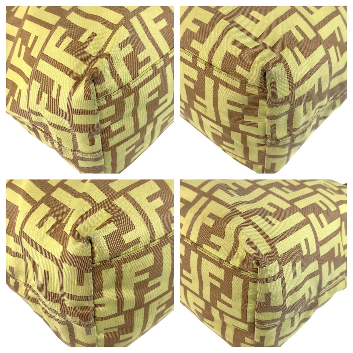 FENDI Tote Bag 8BH198 Nylon Yellow brown Zucca