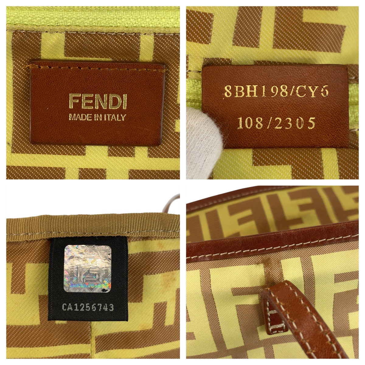 FENDI Tote Bag 8BH198 Nylon Yellow brown Zucca